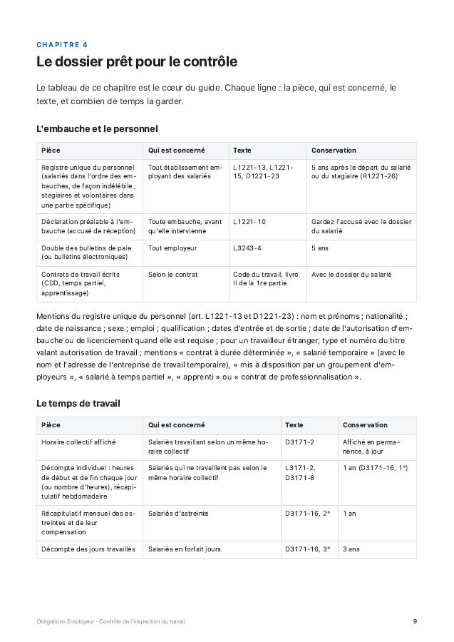 Page 9 · Le dossier prêt pour le contrôle du guide « Contrôle de l'inspection du travail »
