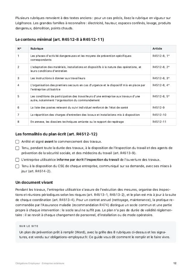 Page 12 · Le plan de prévention : quand l'écrire, que mettre dedans du guide « Entreprise extérieure »