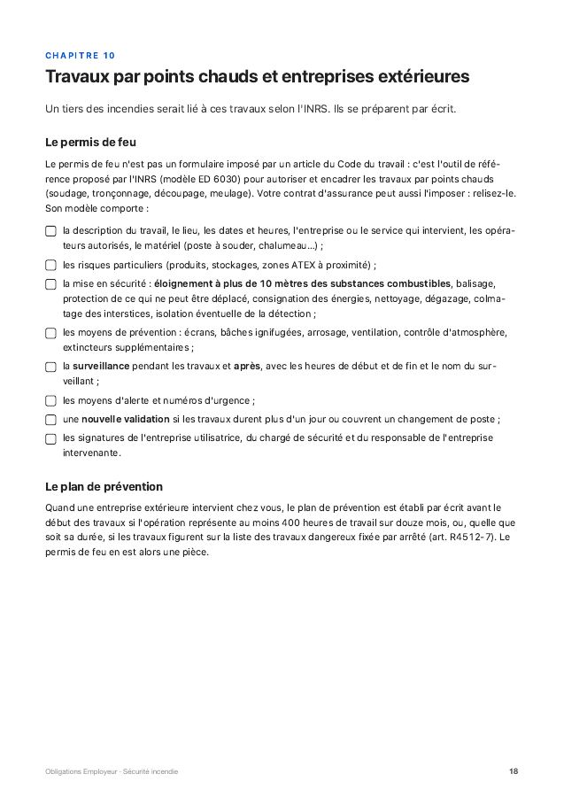 Page 18 · Travaux par points chauds et entreprises extérieures du guide « Sécurité incendie »